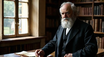 Ich bin Karl Marx, Sozialtheoretiker, 1818-1883, der über gerechte Verteilung spricht